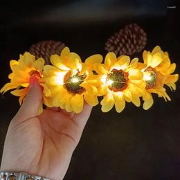 Party Decoration Light Up Flashing Flower Headband Sunflower Hair Wreath Band Bridal Headpiece Glow Christmas Navidad