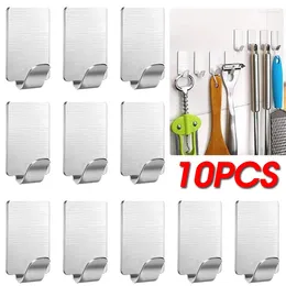 Hooks 10PCS Adhesive Stainless Steel Towel Bathroom Bag Hanging Rack Kitchen Waterproof Storage Holder Multi-Purpose Organizer