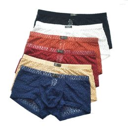 Underpants Men Flat Pant Trousers Elastic Cotton Pants Transparent Lace Underwear Baggy Orange 19July11 P30