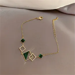 Charm Bracelets MINHIN Vintage Green Crystal Zircon Bracelet For Women Shiny Rhinestone Square Wrist Bangles Girl Wedding Party Jewelry