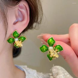 Stud Earrings Sweet Pearl Bee Dripping Oil Flower For Women Light Luxury Premium Party Jewellery