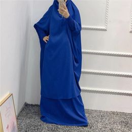 Ethnic Clothing 2Pcs Eid Ramadan Hooded Muslim Women Hijab Dress Prayer Garment Abayas Abaya Khimar Full Cover Gown Islamic Clothes Niqab