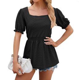 Women's T Shirts Fashion Solid Color Square Neck Short Sleeve Waist Tie T-Shirt Top Women Blouse 2024 Shirt For Y2k Cloth
