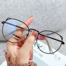 Sunglasses 2024 Cat Ear Myopia Glasses For Women -1.0-1.5-2.0-2.5-3.0-3.5-4..0-4.5-5.0 Prescription Eyeglasses Alloy Frame Eyewear