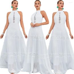 Ethnic Clothing 2024 Summer White Lace Long Dress For Women Hollow Out Female Elegant Sleeveless Chic Dresses Party Evening Gown