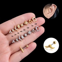 Screw Barbell Earring Ball Helix Star Studs Surgical Earrings Shiny New Stainless Steel Rod 0.8 Cat Diamond Zircon Earrings Ear Bone Stud Piercing Body Jewelry