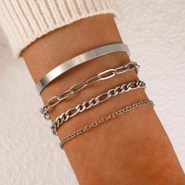 Charm Bracelets Bohemian Silver Color Thick Chain For Women Charms Alloy Metal Geoemtry Open Bangle Jewelry 4pcs/sets 21410