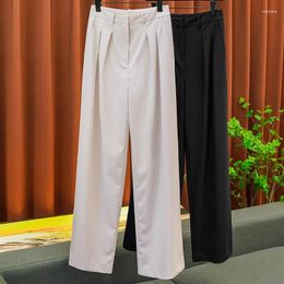 Women's Pants GGHK Worsted Wool Fabric Casual Suit Fashion Retro High Waist Draped Trousers Ladies Elegant Straight