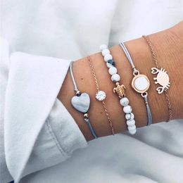 Charm Bracelets 5pcs/set Natural Stone Heart Bracelet Set Female Crab Tortoise Beads Chain Beach For Women Jewelry