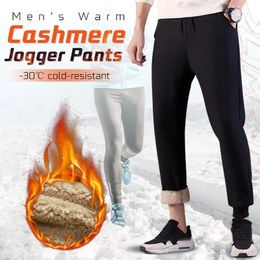 Men's Warm Cashmere Jogger Pants Winter Men Warm Pants Fur Lined Joggers Thick Sweatpants Drawstring Trousers Fleece Running 240220