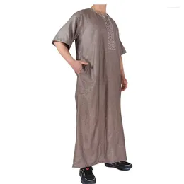 Ethnic Clothing THOBE-Men's Short-Sleeved Cotton And Linen Robe Muslim Wholesale 2024