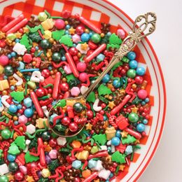Edible Christmas Birthday Cake Decoration Sugar Beads Chips Needle Red and Green Gingerbread Man Tree 240223