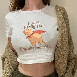 Women's T Shirts I Love Capybara Shirt Vintage Streetwear Capybaras Print Crop Tops Harajuku Fashion Casual Soft O-Neck Y2K Baby Tees