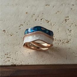 Cluster Rings 925 Silver Open Finger Ring Golden White Enamel Wave Punk Geometric Stackable For Women Girl Jewellery Gift Dropship Wholesale