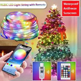 Strings LED RGBIC Leather String Lights For Christmas Colorful Atmosphere Fairy Home Decor Work With APP Remote Control