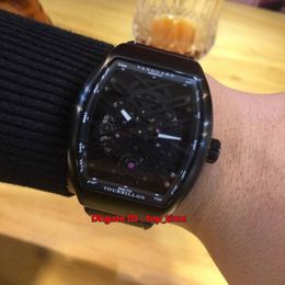 6 style Vanguard Automatic Mechanical Mens Watch V 45 S6 SQT NR Black PVD Full Black Skeleton Dial Leather&Rubber Strap Gents Spor305z