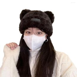Berets Bear Ears Plush Beanies Hat Winter Cute Warm Thicken Knitted Cap Korean Version Sweet Versatile Ear Protection Teens Girl