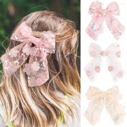 Hair Accessories 5.5inch Large Bow Clips Embroidery Flower Mesh Sequins Hairpins For Girls Women Floral Aligator Barrette