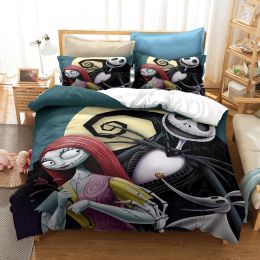 Set di biancheria da letto Set Nightmare Before Christmas Regali di decorazioni per San Valentino Copripiumino morbido Jack e Sally Trapunta da letto King Twin