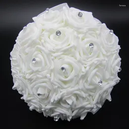 Wedding Flowers 2024 Beautiful White Bridal Bridesmaid Flower Bouquet De Noiva Artificial Rose Crystal Bouquets