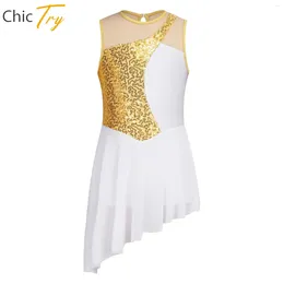 Stage Wear Kids Sequins Ballet Tutu Dress Gymantics Leotard Girls Modern Contemporary Lyrical Dance Costume Mesh Tulle Performance Dresses