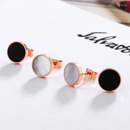 Stud Earrings YUN RUO Fashion Brand Rose Gold Color White Black Round Enamel Earring For Woman Man Couple 316 L Stainless Steel Jewelry