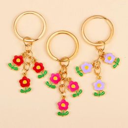 Keychains Lovely Enamel Flowers Keychain Metal Key Ring For DIY Jewellery Accessories Women Girls Car Handbag Sweet Chains
