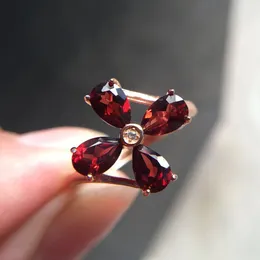 Cluster Rings Natural Garnet Ring For Party 4mm 6mm VVS Grade Mozambique Silver 925 Garmet Jewelry