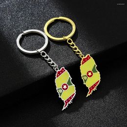 Keychains Vintage Grenada Map Flag Ethnic Style Stainless Steel Keychain For Men Women Gift Key Chain Accessory Ring Jewellery