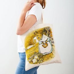 Storage Bags Children Gift Shoulder Tote Handbags Double Print Women Shopper Eco Cartoon Animals Lady Shopping Bag