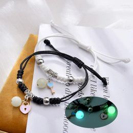 Charm Bracelets 2pcs Luminous Magnet Couple Bracelet Pendant Love Key Heart Attracts Jewellery Adjustable Braided Rope Bangle For Women Men