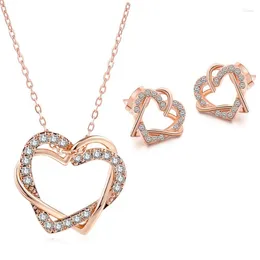 Necklace Earrings Set 2 In 1 Love Heart Charm Stud Earring Rope Cross Paved CZ Zircon Stone Gift For Women Christmas Date