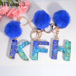 Keychains Gradient Blue Sequin Letters Keychain Fashion A-Z 26 Initials Pompom Keyring For Women Girls Purse Handbag Charm Party Gifts