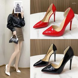 Dress Shoes Nude Pumps For Women High Heel Female Fashion Patent Leather Sexy Pointed Toe Thin Wedding 2024