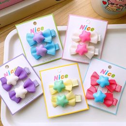 Hair Accessories Summer 2PCS Set Solid Colour Star Pentagram Bow Clips For Girl Kids Cute Kawaii Fancy Princess Hairpin Fashion