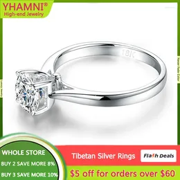 Wedding Rings Certified Solid White Tibetan Silver For Women Solitaire 2ct Diamant Pure Gold Color Marriage Ring Gift Jewelry