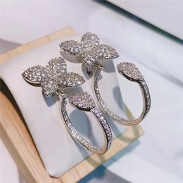 Stud Earrings 2024 Flower Jewellery Leaf Connect For Women CZ Stone Elegant Fashion Ear Accessories Brincos