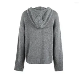 Women's Blouses Soft Stretchy Top Knitted Hooded Sweater Coat For Women Warm Loose-fit Cardigan Jacket With Drawstring Spring/fall Fashion