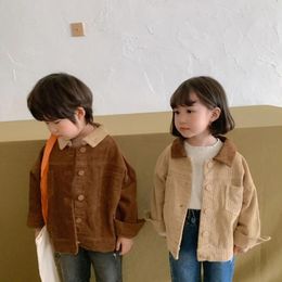 Jackets Coat Korean Childrens Clothing Corduroy Cotton Boys Girls Autumn Baby Jacket Loose Soild Turn Down Collar Simple