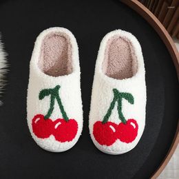 Slippers Women Lovely Cherry Cotton Winter Ladies Christmas Fluffy Indoor Couple