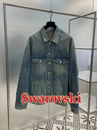 women oversized denim swarovski jacket c 2 pieces cropped sweatshirt +pant/dress feather CARDIGAN jumper pull-over Cotton, Wool and Mohair Knit