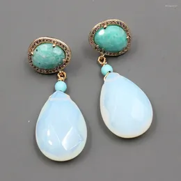 Dangle Earrings GG Jewellery Natural White Opal Crystal Water Drop Turquoises Green Amazonite CZ Stud Cute Style For Women