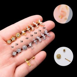 Ball Helix Screw Barbell Earring Studs Surgical Stainless Steel Ear Ring Earrings Stainless Cubic Zircon Star Butterfly Ear Bone Stud Piercing Body Jewellery