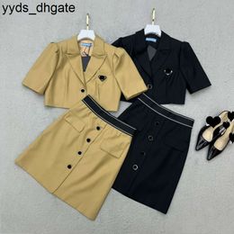 Prado Piece Womens Two Sets Luxurys Skirt Suit Jacket Stick Drill Letter Ladies Two Piece Sets Brown Black SML