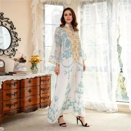 Ethnic Clothing Mesh Sequins Embroidered Abaya Dress For Women Ramadan 2024 Middle East Arab Oman Dubai Muslim Moroccan Caftan Party Clothes