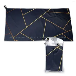 Towel Navy Gold Stone Geometric Quick Dry Gym Sports Bath Portable Tumblr Modern Graphic Dark Blue Minimal Marble Mosaic