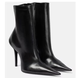 2024 Designer Boots Luxury Autumn Winter Women's New Pointed Thin High Heel Side Zipper Short Boots Geniune Leather