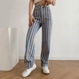 Women's Pants Summer Fashion Clothing E Girl Aesthetic Color Striped Straight High Waist Casual Streetwear Women