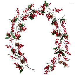 Decorative Flowers AT14 Red Berry Christmas Garland With Pine Cone Artificial Garden Gate Home Decoration For Year