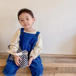 Trousers Kid Pants 2024 Childrens Children Korean Style Spring And Autumn Suspenders Corduroy For Boys Girls Simple Jumpsuit